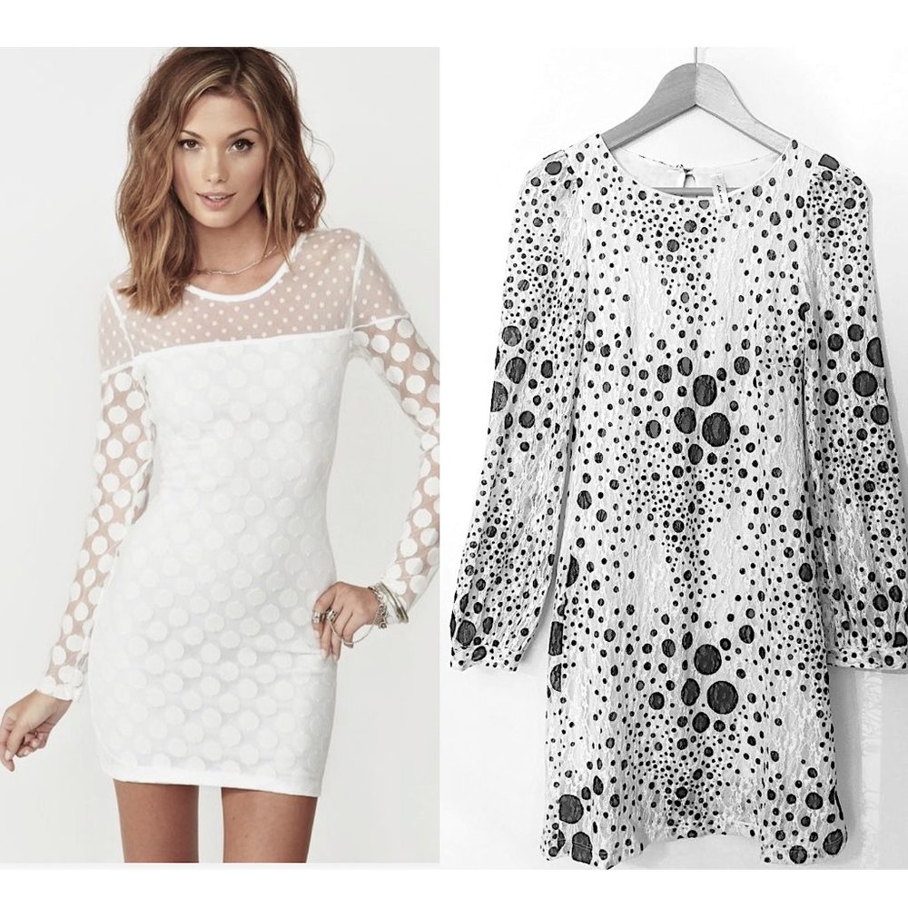 Hello Miss Sheer White Body-con Dress w Polka Dots
